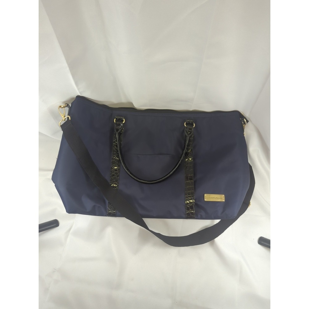 Samantha Brown Soft Travel Duffle Bag Navy Blue With Black Faux Croc Gently Used - Picture 1 of 13